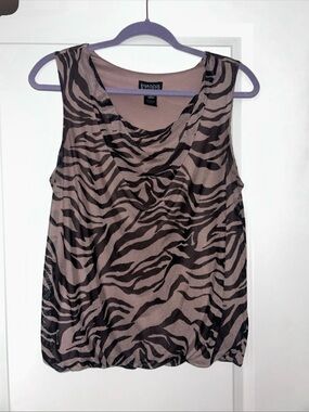 Enfocus Studio Taupe and Black Zebra Print Sleeveless Cowl Neck Tank